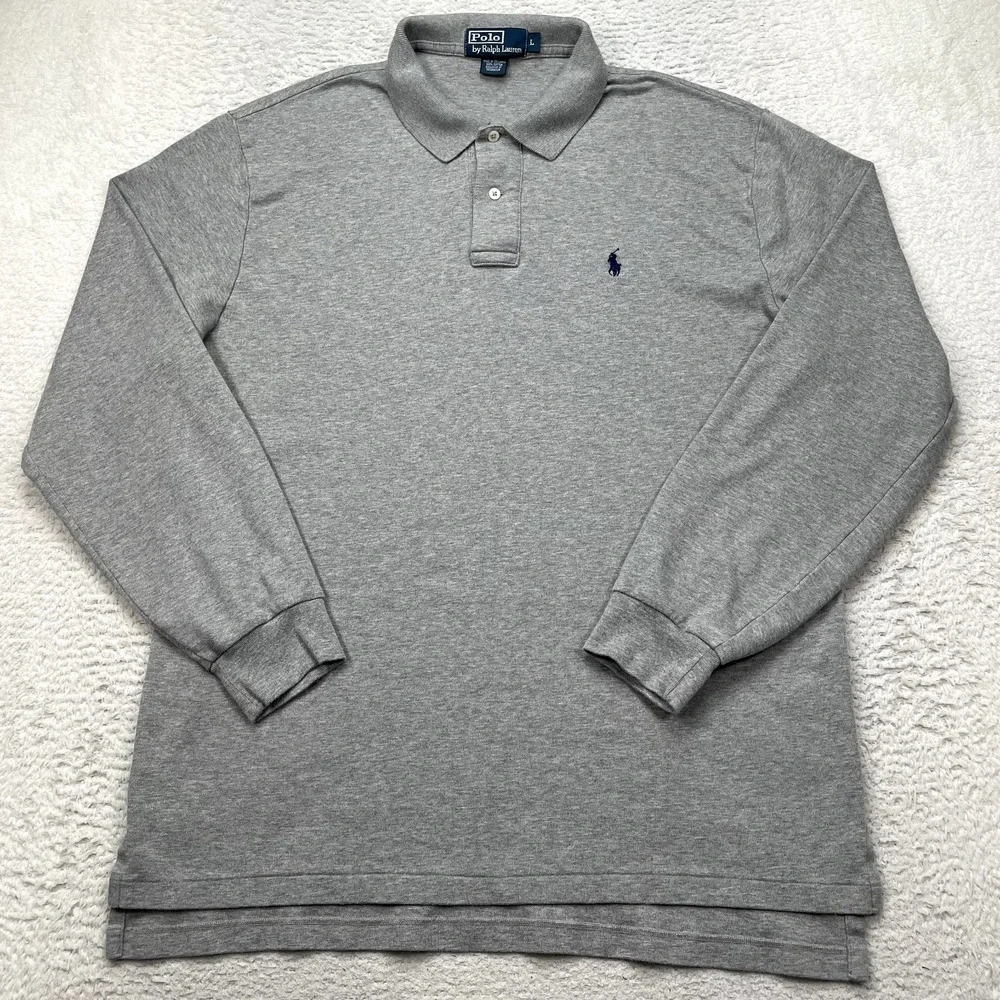 VTG‎ Polo Ralph Lauren Longsleeve Men's Large Gray Cotton Henley